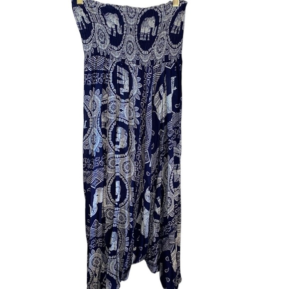 Bohemian Harem Yoga Drop Crotch Cotton  Blue Elephant print romper / jumpsuit - Picture 10 of 12